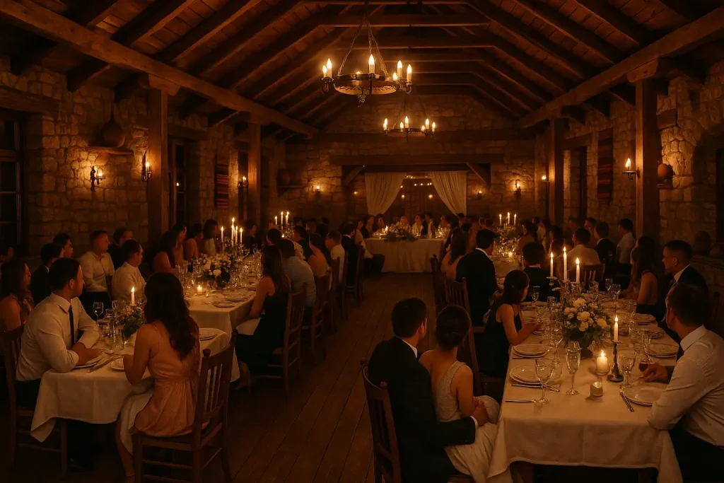 svadbena sala Banja Luka sa dekoracijom i stolovima – Etnobrkić